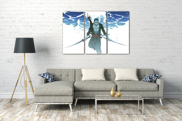 Leinwandbild One Piece Roronoa Zoro unter Wasser mit Samurai-Schwertern