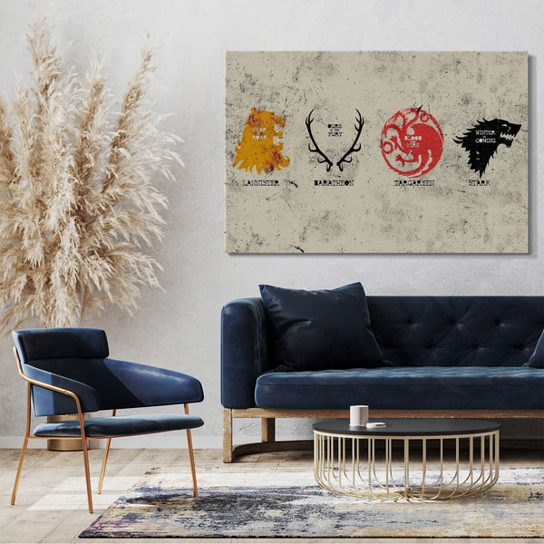 Leinwandbild Game of Thrones 4 Wappen Stark Targaryen Baratheon Lannister