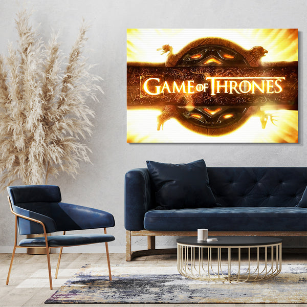 Leinwandbild Game of Thrones Logo Titel-Schrift vor gleißender Sonne Stark