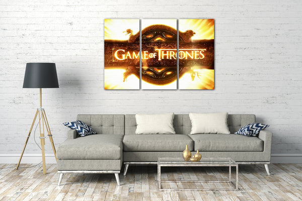 Leinwandbild Game of Thrones Logo Titel-Schrift vor gleißender Sonne Stark