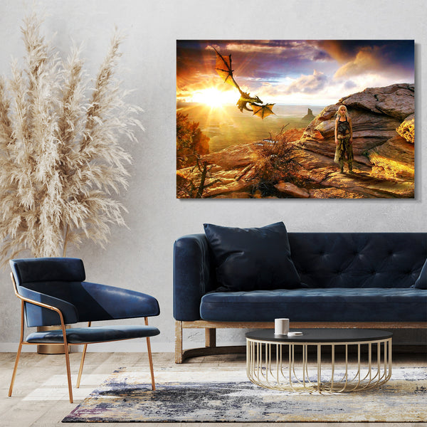 Leinwandbild Game of Thrones Daenerys Targaryen Drache Fantasy-Landschaft