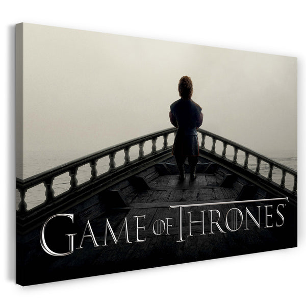 Leinwandbild Game of Thrones kleiner Mann auf Boot auf Meer mit Titel-Schrift