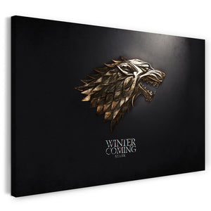 Leinwandbild Game of Thrones Winter is coming Stark Wappen Bronze vor schwarz