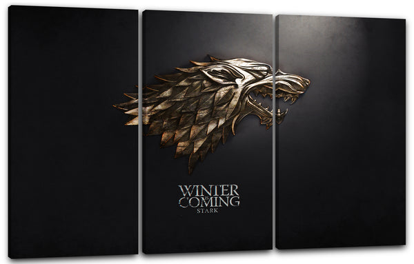 Leinwandbild Game of Thrones Winter is coming Stark Wappen Bronze vor schwarz