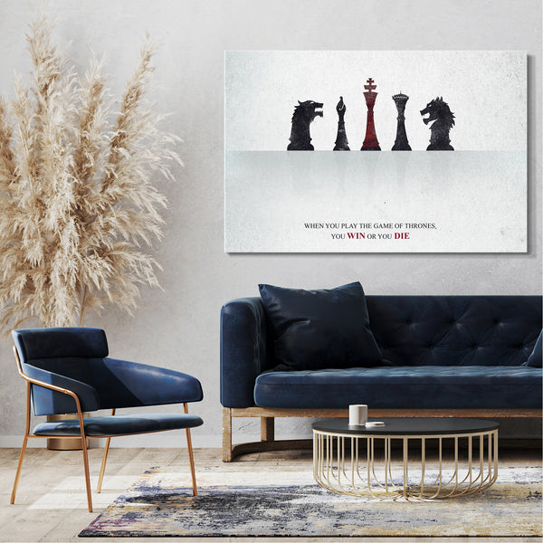 Leinwandbild Game of Thrones cooler Spruch mit Schach-Figuren