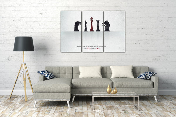Leinwandbild Game of Thrones cooler Spruch mit Schach-Figuren