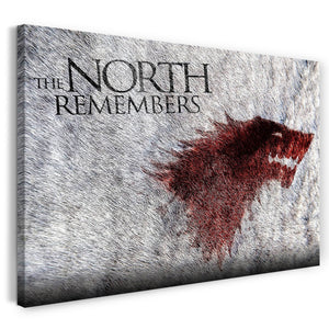 Leinwandbild Game of Thrones The North Remembers Stark Wappen grau-rot