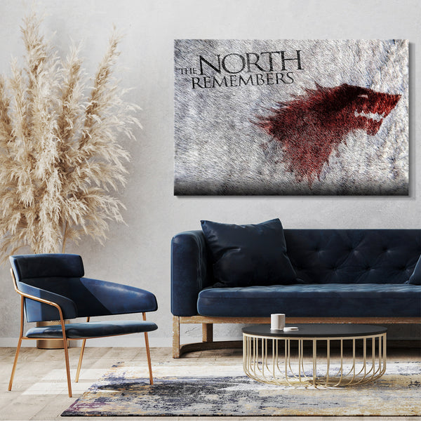 Leinwandbild Game of Thrones The North Remembers Stark Wappen grau-rot