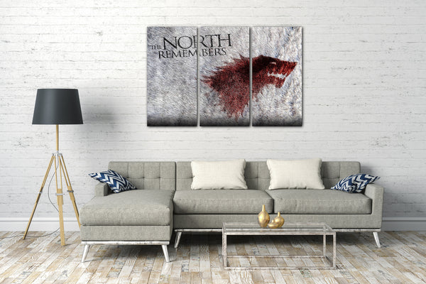 Leinwandbild Game of Thrones The North Remembers Stark Wappen grau-rot