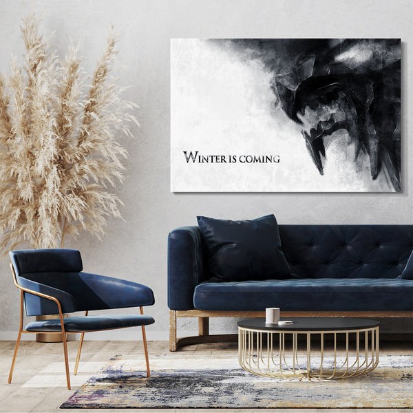 Leinwandbild Game of Thrones Winter is coming Stark düster Monster Drache