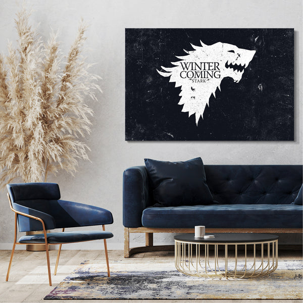 Leinwandbild Game of Thrones Winter is coming weiss und schwarzer Hintergrund