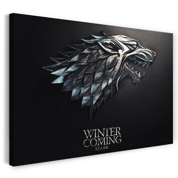 Leinwandbild Game of Thrones Winter is coming Stark Wappen silber schwarz