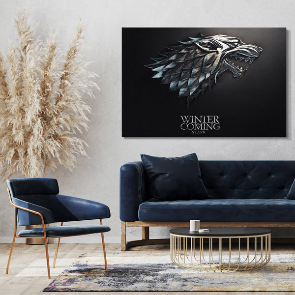 Leinwandbild Game of Thrones Winter is coming Stark Wappen silber schwarz