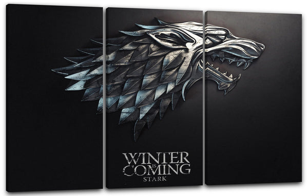 Leinwandbild Game of Thrones Winter is coming Stark Wappen silber schwarz