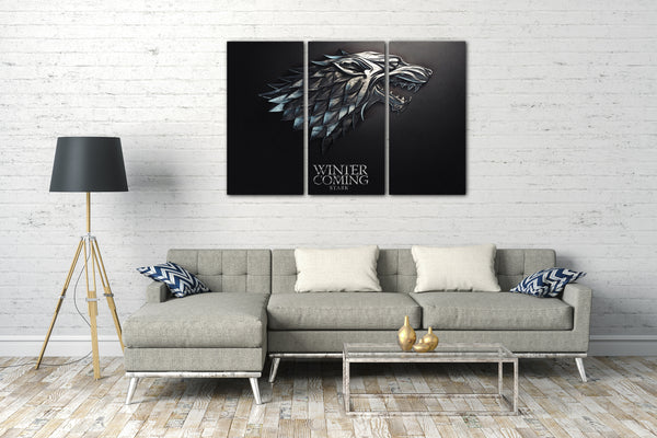 Leinwandbild Game of Thrones Winter is coming Stark Wappen silber schwarz