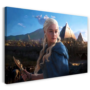 Leinwandbild Game of Thrones Daenerys Targaryen blaues Kleid Dolch in Hand