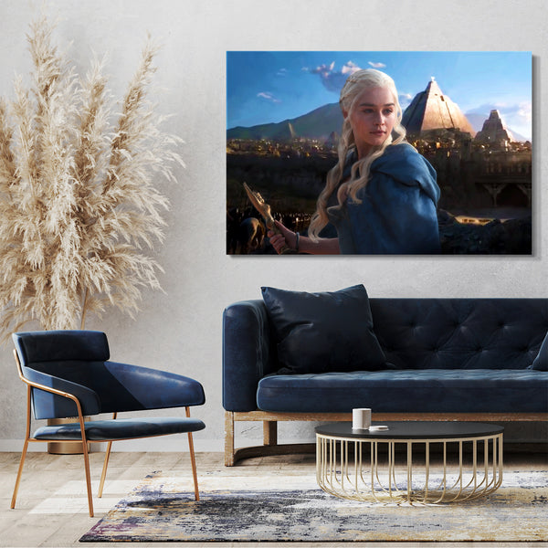 Leinwandbild Game of Thrones Daenerys Targaryen blaues Kleid Dolch in Hand