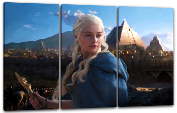 Leinwandbild Game of Thrones Daenerys Targaryen blaues Kleid Dolch in Hand