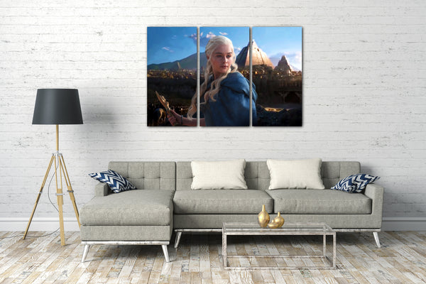 Leinwandbild Game of Thrones Daenerys Targaryen blaues Kleid Dolch in Hand