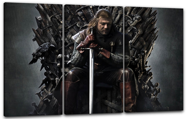 Leinwandbild Game of Thrones Ned Stark auf eisernem Thron mit Schwert