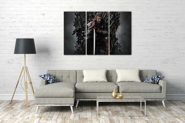 Leinwandbild Game of Thrones Ned Stark auf eisernem Thron mit Schwert