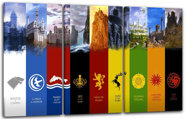 Leinwandbild Game of Thrones Wappen neun verschiedene Häuser mit Bild