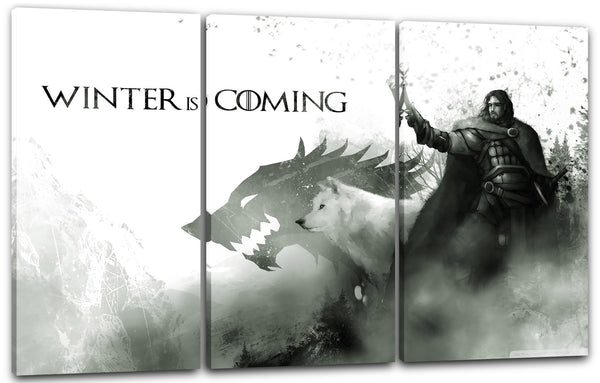 Leinwandbild Game of Thrones Winter is coming Wappen Drache Mann Fackel