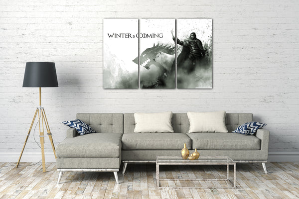 Leinwandbild Game of Thrones Winter is coming Wappen Drache Mann Fackel