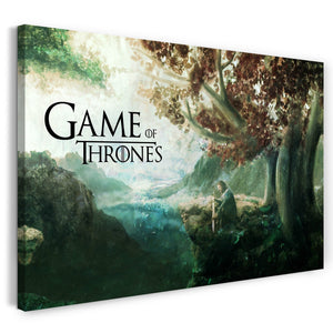 Leinwandbild Game of Thrones Stark mit Schwert in Fantasy-Wald-Landschaft