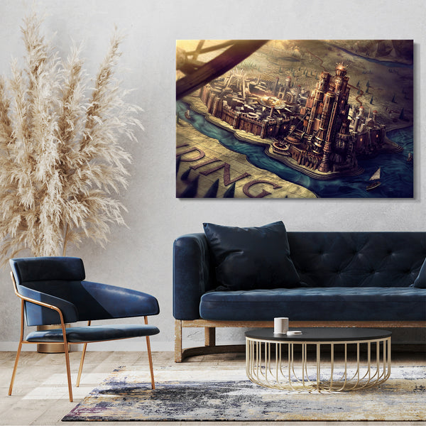 Leinwandbild Game of Thrones King's Landing auf Karte Globus