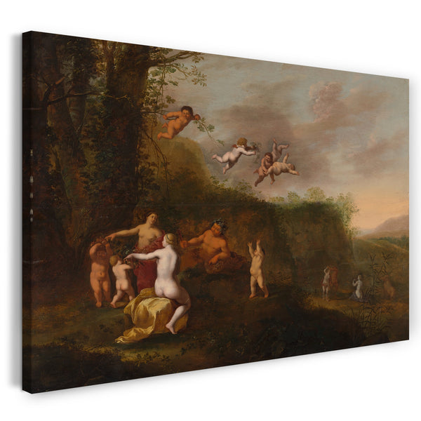 Leinwandbild Abraham van Cuylenborch - Bacchus und Nymphen in einer Landschaft