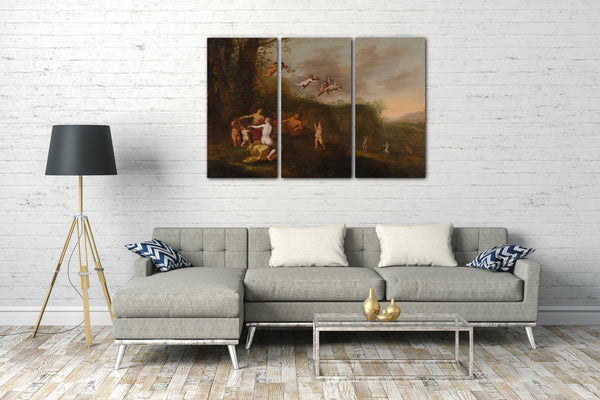 Leinwandbild Abraham van Cuylenborch - Bacchus und Nymphen in einer Landschaft