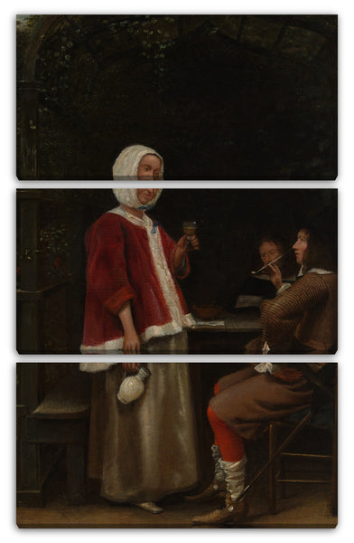 Leinwandbild Pieter de Hooch - Eine Frau und zwei Männer in einer Laube