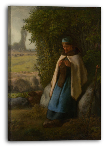 Leinwandbild Jean-François Millet - Schäferin sitzt auf einem Felsen