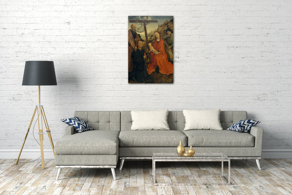 Leinwandbild Stil von Rogier van der Weyden - Die Heilige Familie mit dem heiligen Paulus und einem Spender