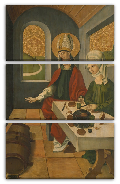 Leinwandbild Schweizer Maler - Saint Remigius füllt das Fass Wein; (Innenraum) Heiliger Remigius und der brennende Weizen