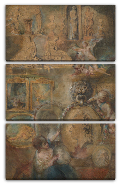 Leinwandbild Gabriel de Saint-Aubin - Allegorie Ludwigs XV. Als Schutzpatron der Künste mit Gemälden und Skulpturen aus dem Salon von 1769