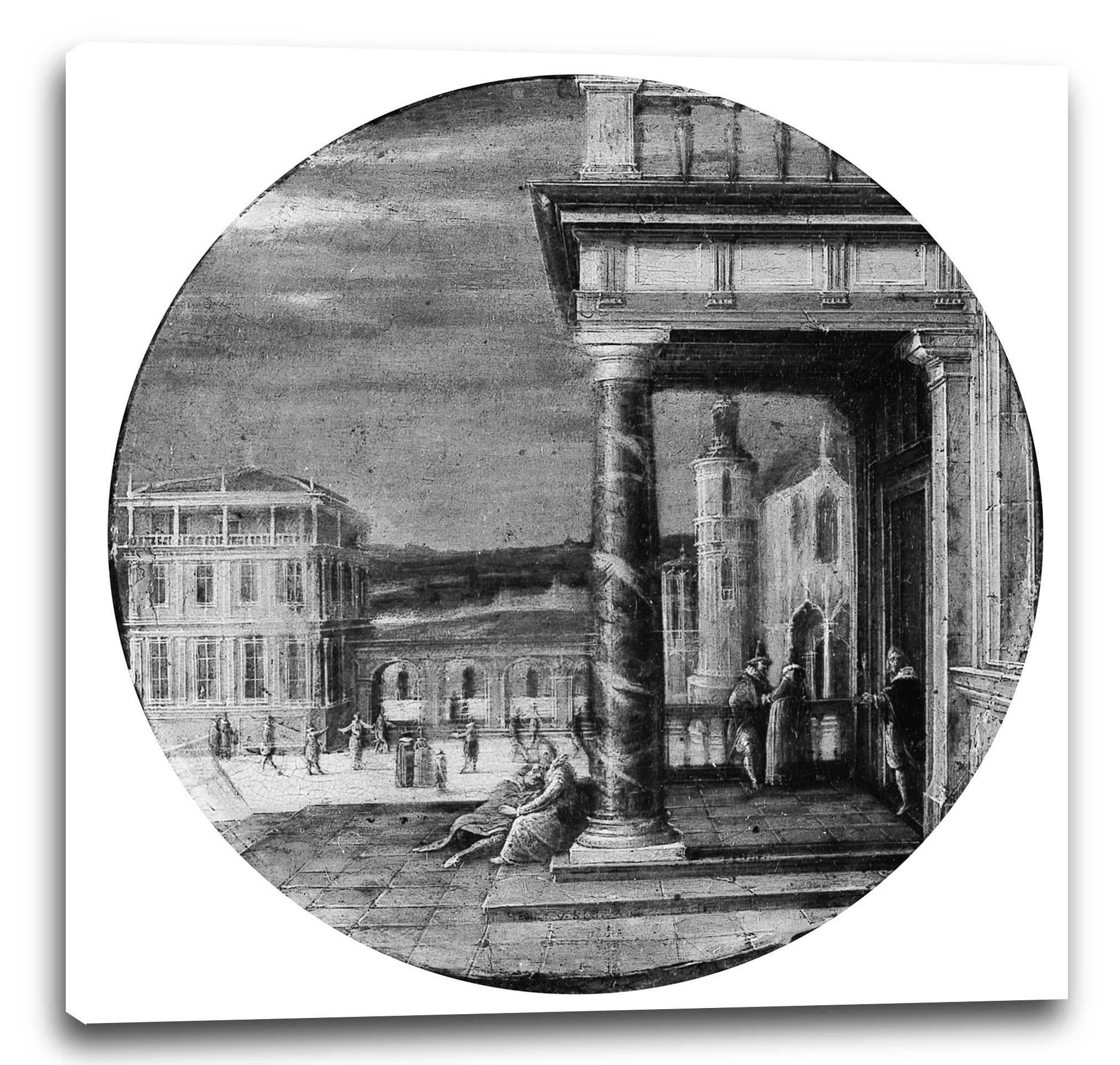 Leinwandbild Hendrick van Steenwijck II - Ein Renaissance Portico mit eleganten Figuren