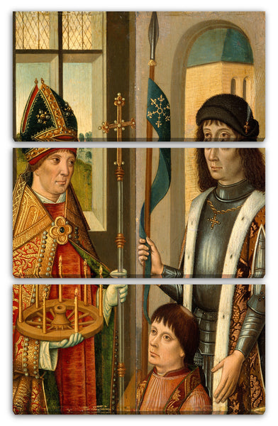 Leinwandbild Niederländischer Maler (Brügge) (um 1490) - St. Donatian; Saint Victor präsentiert einen Spender