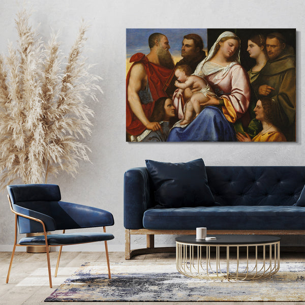 Leinwandbild Sebastiano del Piombo zugeschrieben - Madonna und Kind mit Heiligen und Stiftern