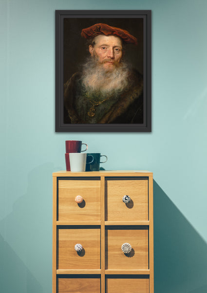 Leinwandbild Govert Flinck - Bärtiger Mann mit einer Samtkappe