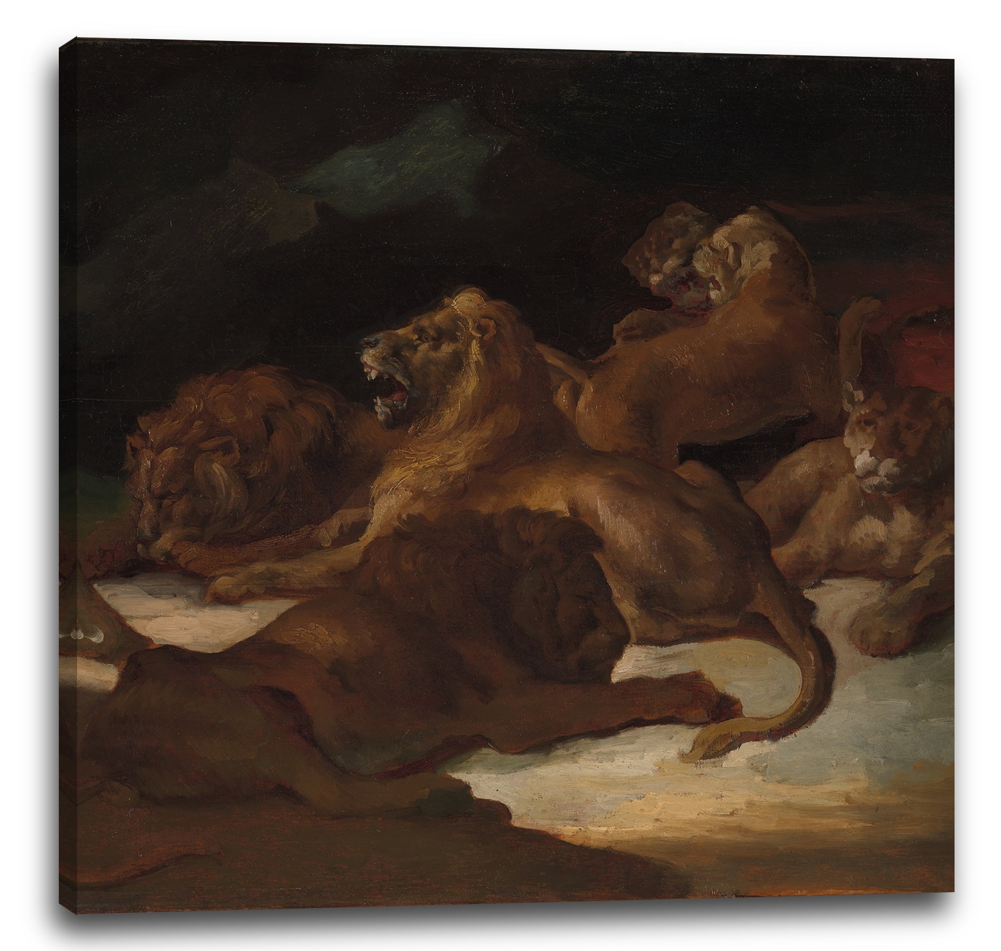 Leinwandbild Théodore Gericault - Löwen in einer Berglandschaft