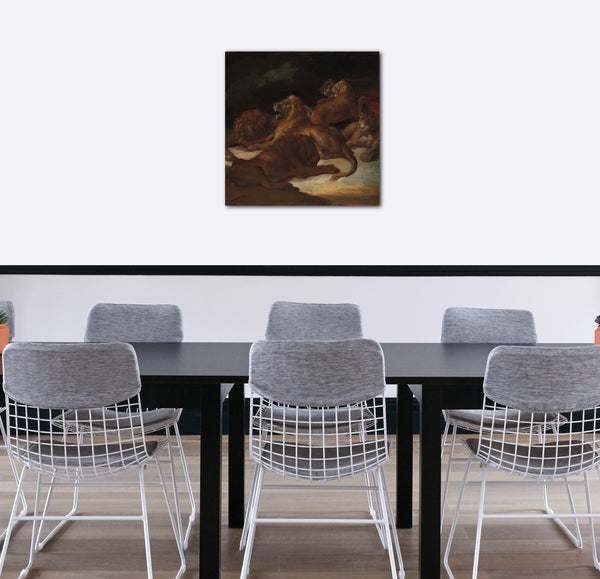 Leinwandbild Théodore Gericault - Löwen in einer Berglandschaft