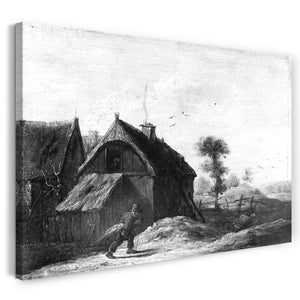 Leinwandbild Werkstatt von David Teniers dem Jüngeren - Landschaft mit strohgedeckten Landhäusern