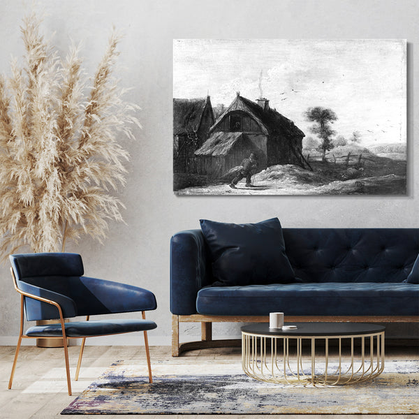 Leinwandbild Werkstatt von David Teniers dem Jüngeren - Landschaft mit strohgedeckten Landhäusern