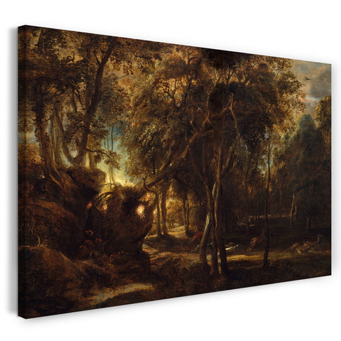 Leinwandbild Peter Paul Rubens - Ein Wald im Morgengrauen mit einer Rotwild-Jagd