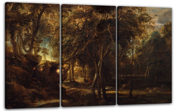 Leinwandbild Peter Paul Rubens - Ein Wald im Morgengrauen mit einer Rotwild-Jagd