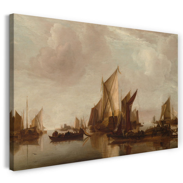 Leinwandbild Jan van de Cappelle - Eine staatliche Yacht und anderes Handwerk in ruhigem Wasser