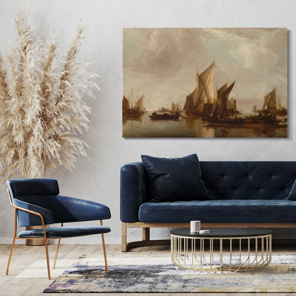 Leinwandbild Jan van de Cappelle - Eine staatliche Yacht und anderes Handwerk in ruhigem Wasser