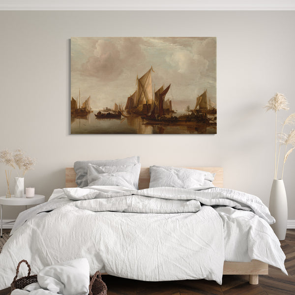 Leinwandbild Jan van de Cappelle - Eine staatliche Yacht und anderes Handwerk in ruhigem Wasser